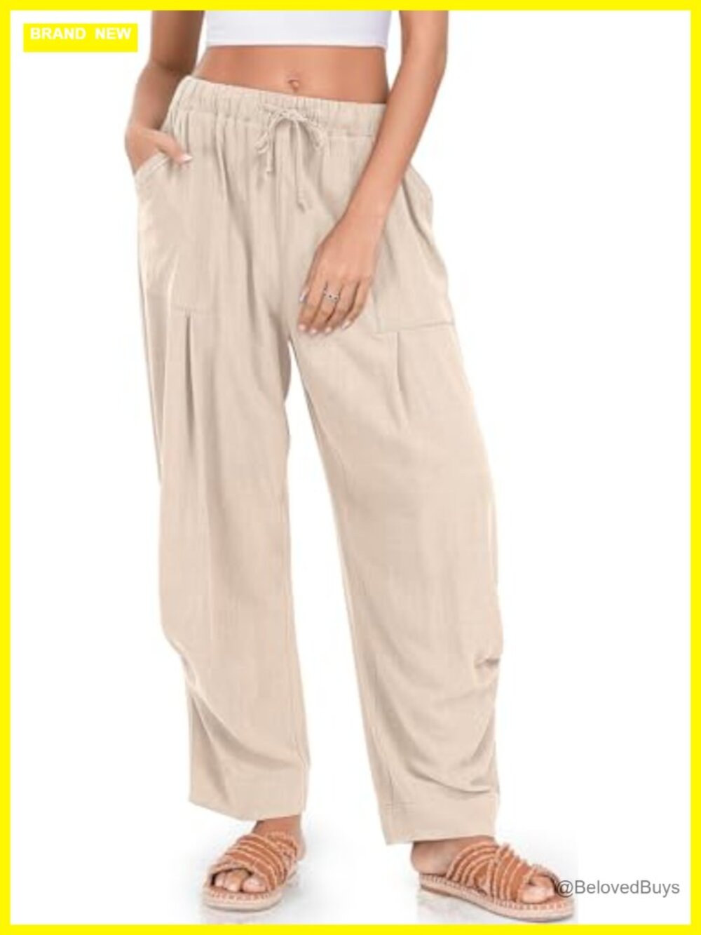 Womens Linen Blend Barrel Pants Wide Leg Harem Travel Lounge